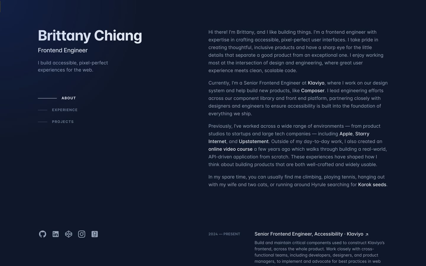 Screenshot of the Brittany Chiang website