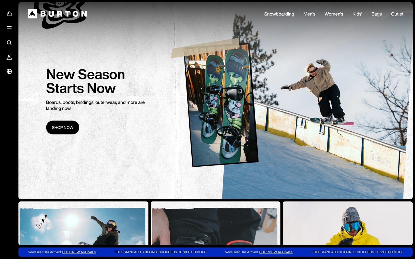 Screenshot of the Burton website