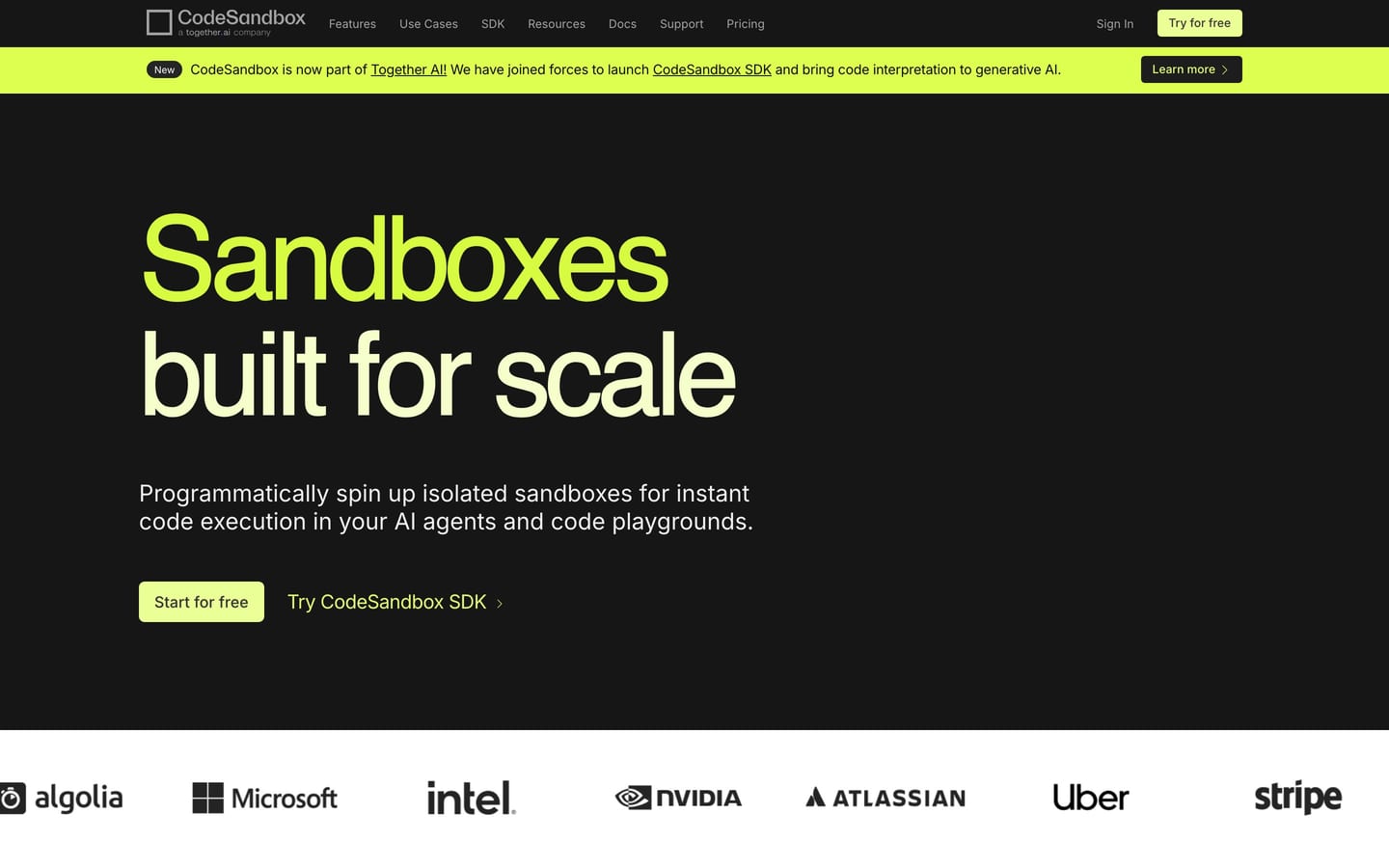 Screenshot of the CodeSandbox website