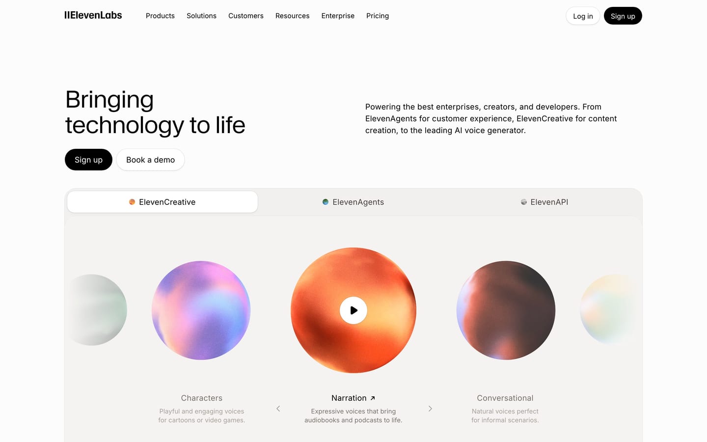 Screenshot of the ElevenLabs website