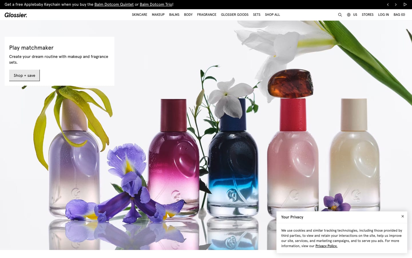 Screenshot of the Glossier website