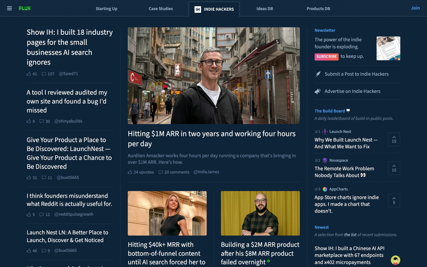 Screenshot of the Indie Hackers website