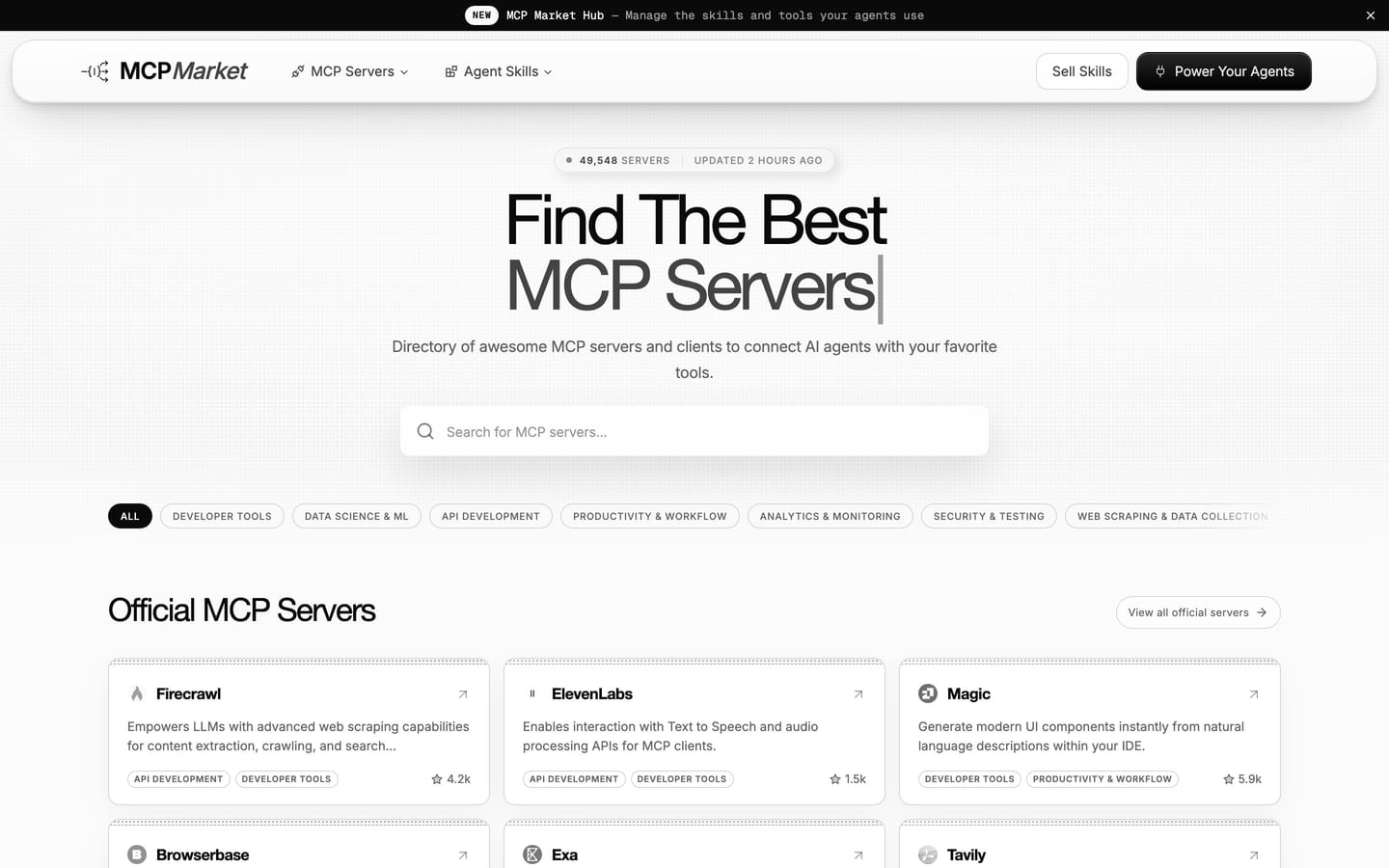 Screenshot of the MCP Market website