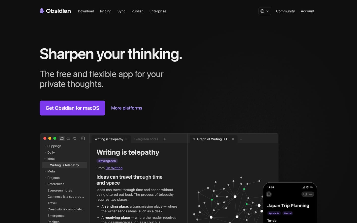 Screenshot of the Obsidian website