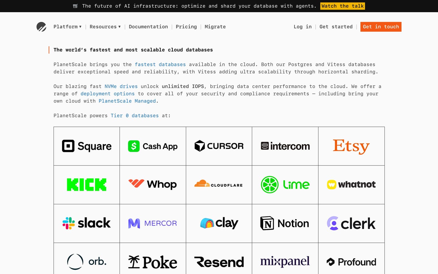 Screenshot of the PlanetScale website
