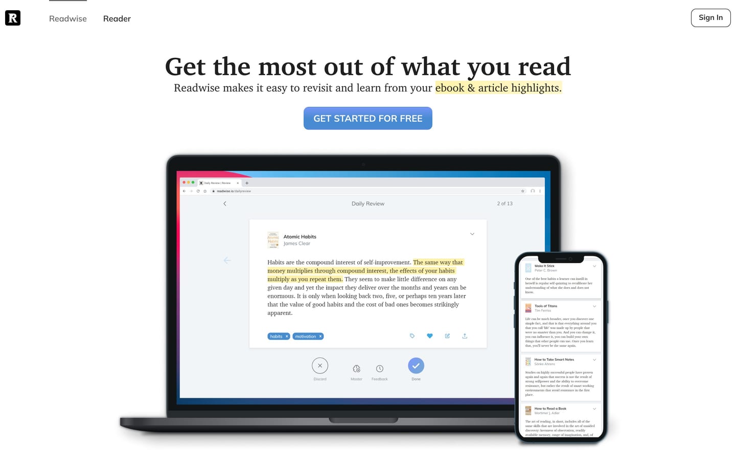 Screenshot of the Readwise website