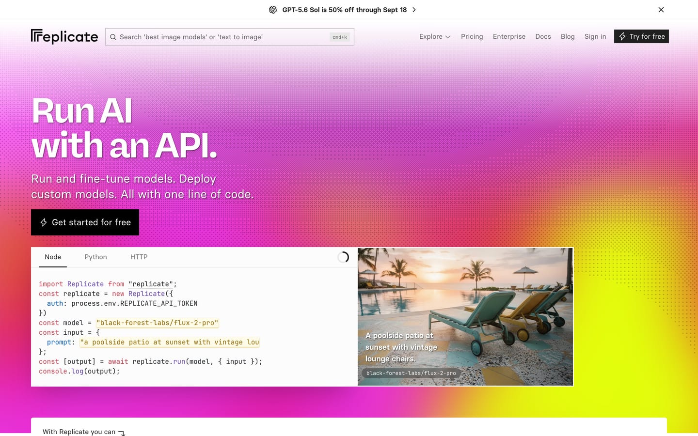 Screenshot of the Replicate website