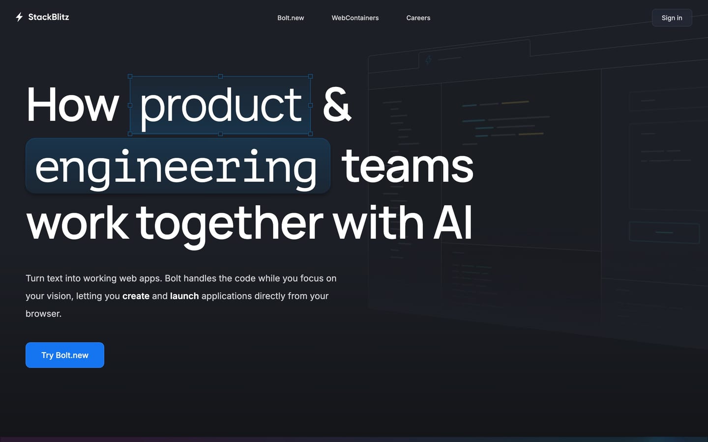Screenshot of the StackBlitz website