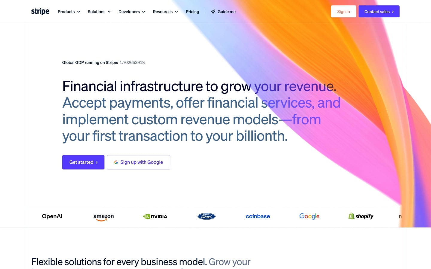 Screenshot of the Stripe website