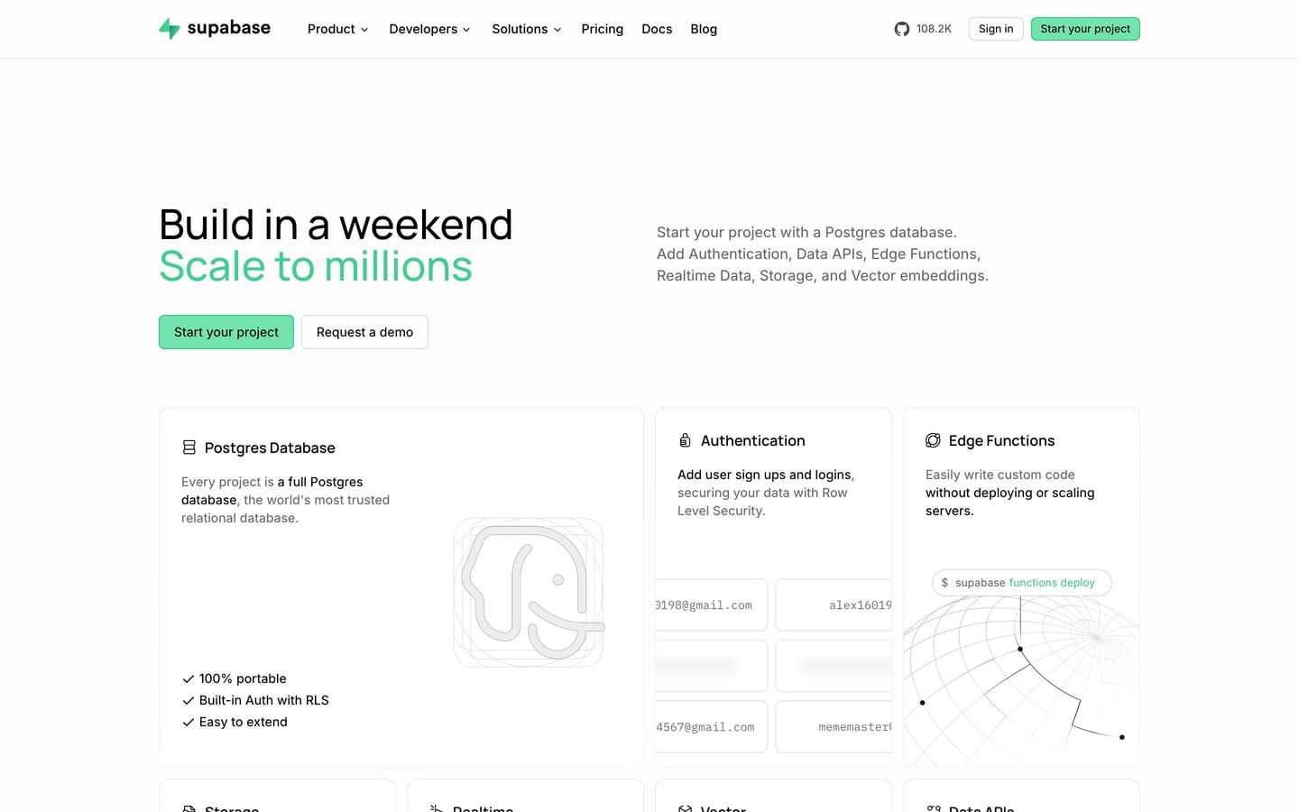 Screenshot of the Supabase website