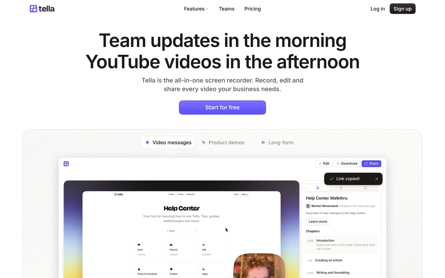 Screenshot of the Tella website