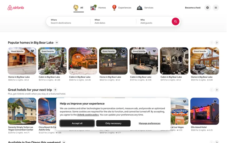 Screenshot of the Airbnb website