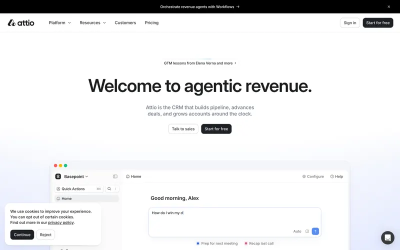Screenshot of the Attio website