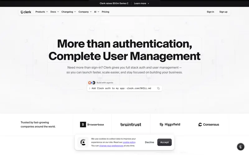 Screenshot of the Clerk website