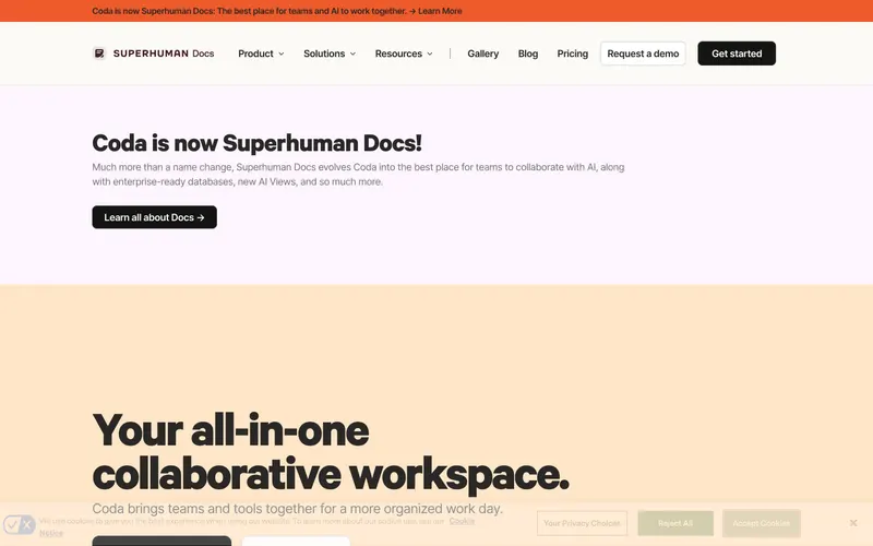 Screenshot of the Coda website