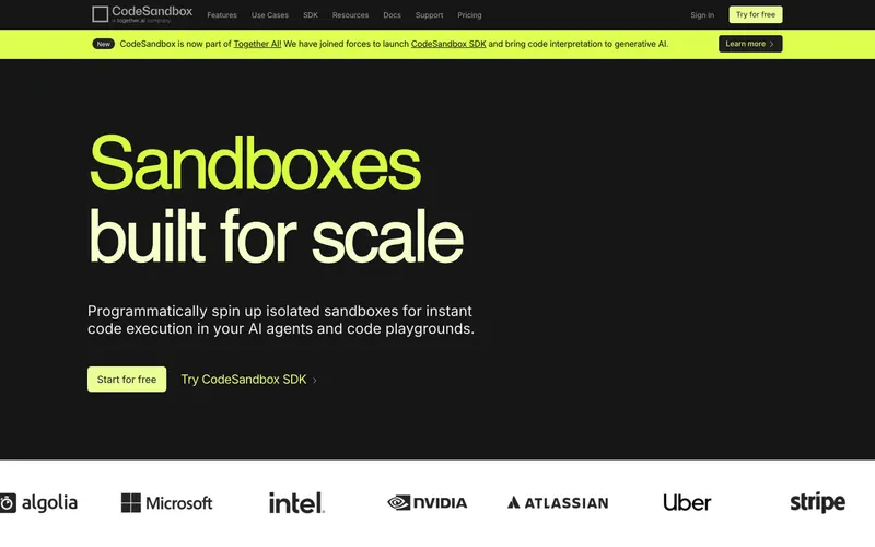 Screenshot of the CodeSandbox website