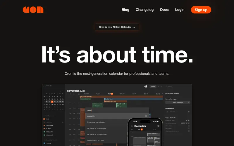 Screenshot of the Cron Calendar website