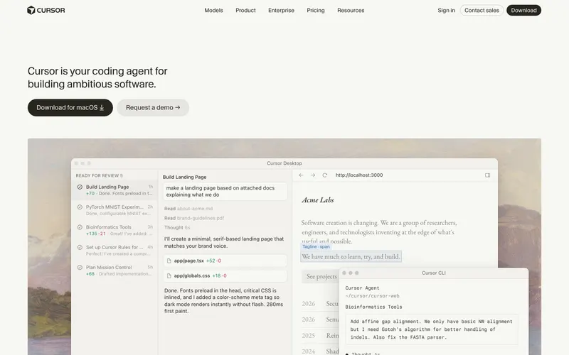 Screenshot of the Cursor website