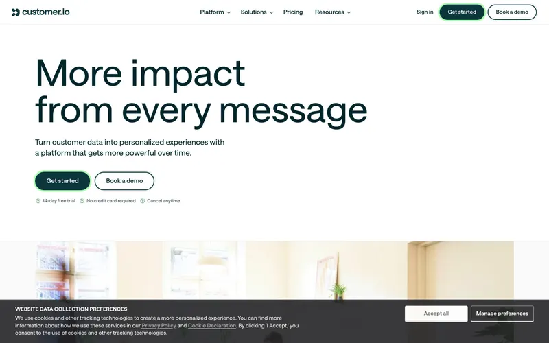 Screenshot of the Customer.io website