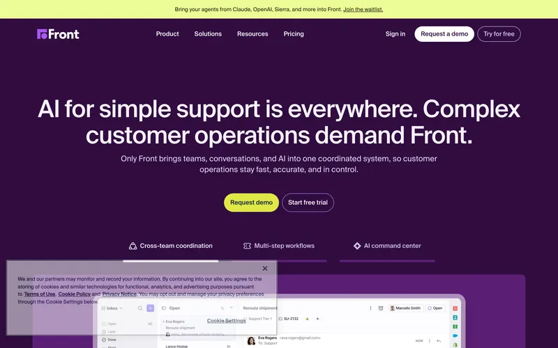 Screenshot of the Front website