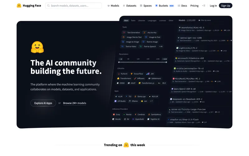Screenshot of the Hugging Face website