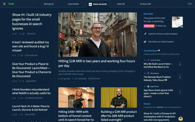 Screenshot of the Indie Hackers website