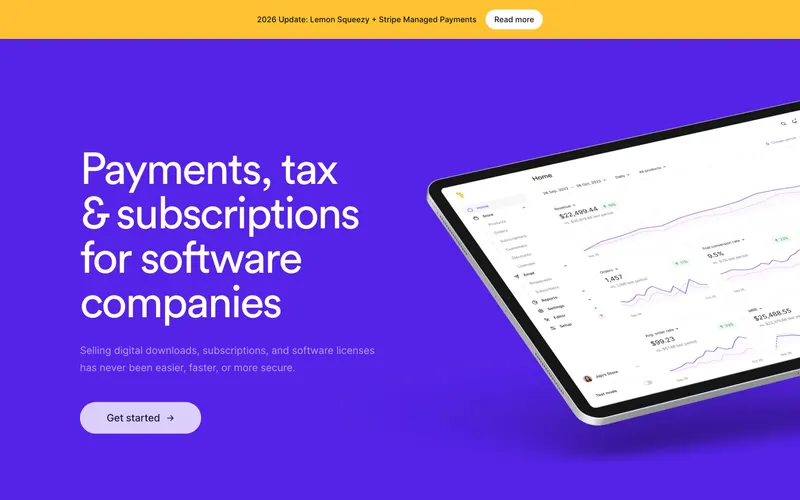 Screenshot of the Payments, Tax & Subscriptions for SaaS website