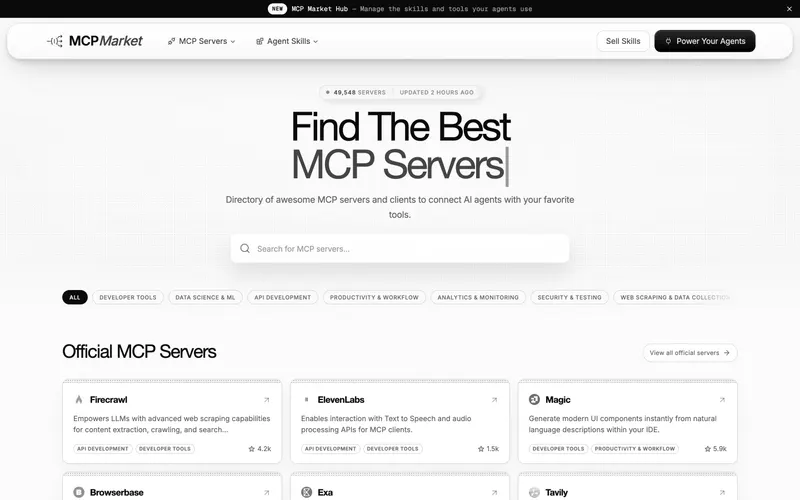 Screenshot of the MCP Market website