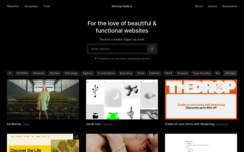 Screenshot of the Minimal Gallery website