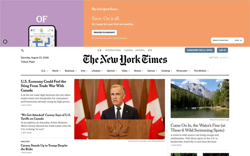 Screenshot of the The New York Times website