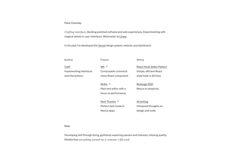 Screenshot of the Paco Coursey website