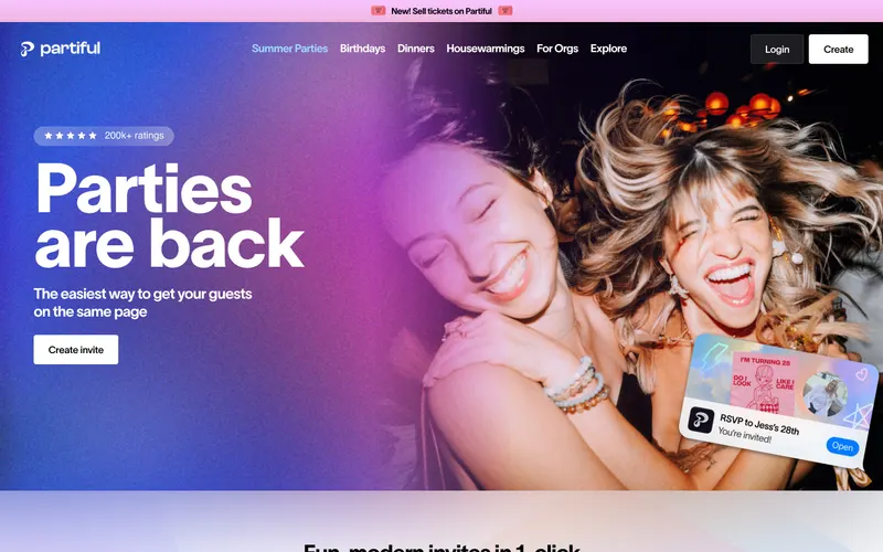 Screenshot of the Partiful website