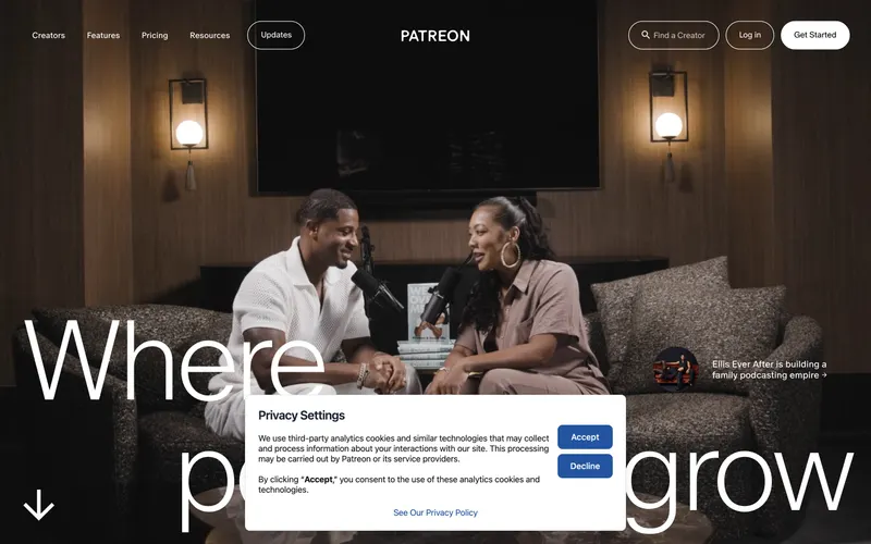 Screenshot of the Patreon website