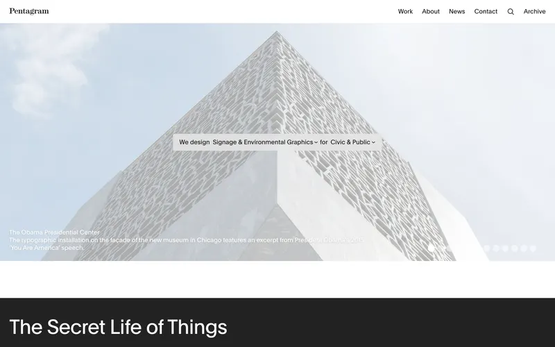 Screenshot of the Pentagram website