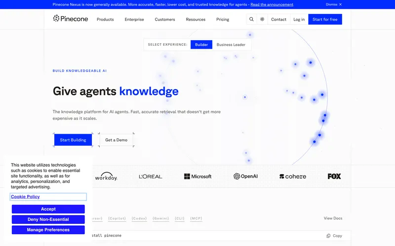 Screenshot of the Pinecone website