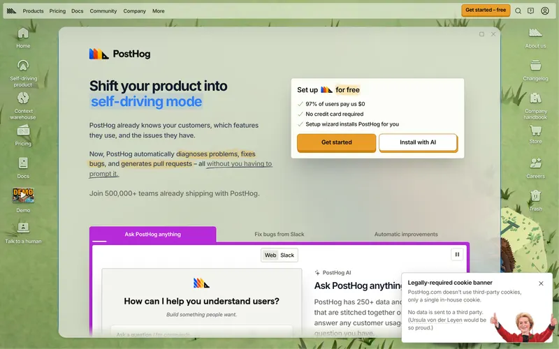 Screenshot of the PostHog website