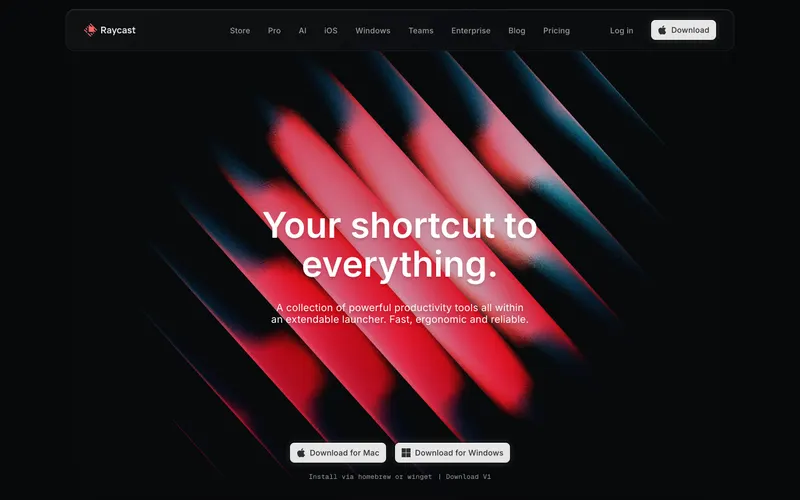 Screenshot of the Raycast website