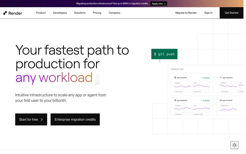 Screenshot of the Render website