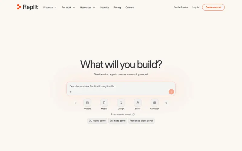 Screenshot of the Replit website