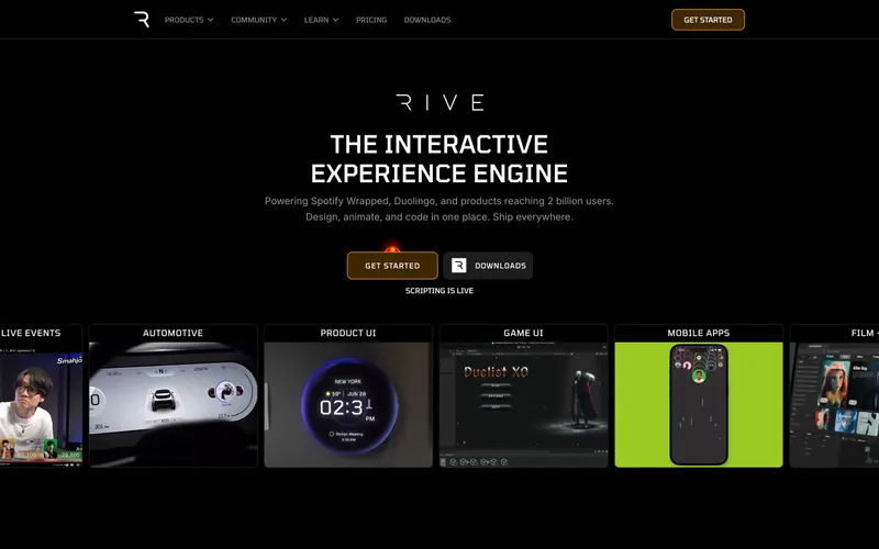 Screenshot of the Rive website