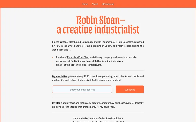 Screenshot of the Robin Sloan website