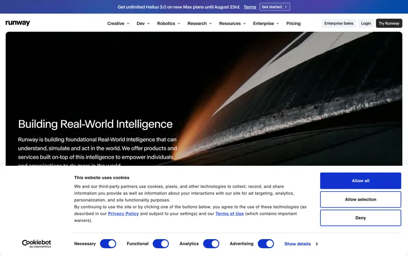 Screenshot of the Runway website