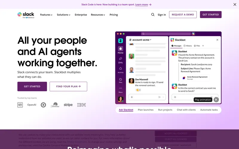 Screenshot of the Slack website