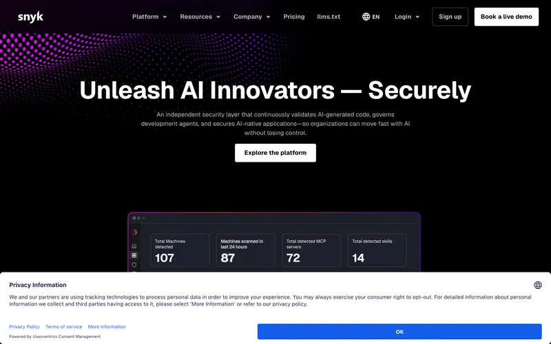 Screenshot of the Snyk website