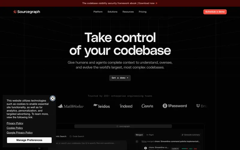 Screenshot of the Sourcegraph website