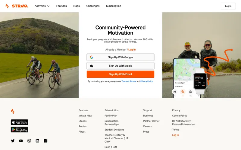 Screenshot of the Strava website