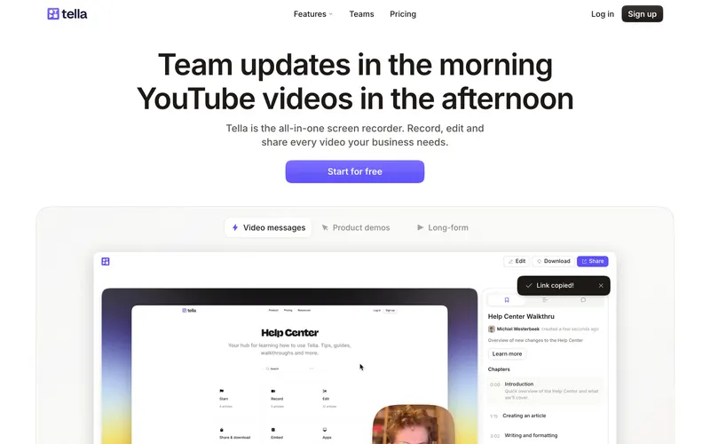 Screenshot of the Tella website