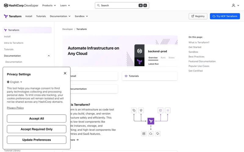 Screenshot of the Terraform website