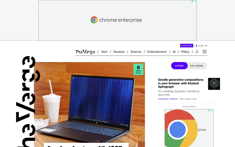 Screenshot of the The Verge website