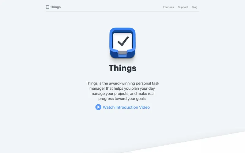 Screenshot of the Things website